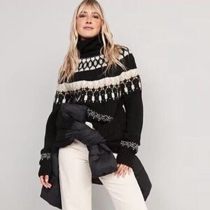 Women's Old Navy Cozy Fair Isle Cable Knit Turtleneck Sweater L